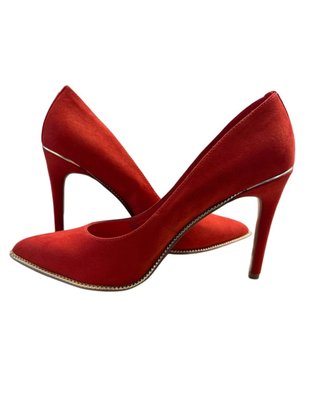 BCBGeneration RED SUEDE POINTED TOE PUMPS WITH GOLD TRIM - Picture 2 of 6